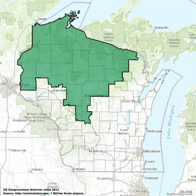 Map of boundaries of Wisconsin 7th Congressional District