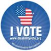 I vote button with image of State of Wisconsin in US Flag pattern