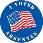 I voted absentee button with American flag