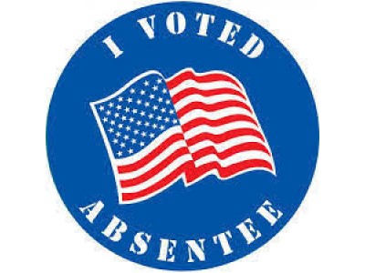 I voted absentee button with American flag