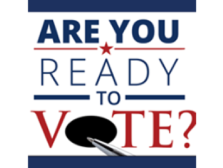 Are you ready to Vote? in red, white and blue with pen hovering