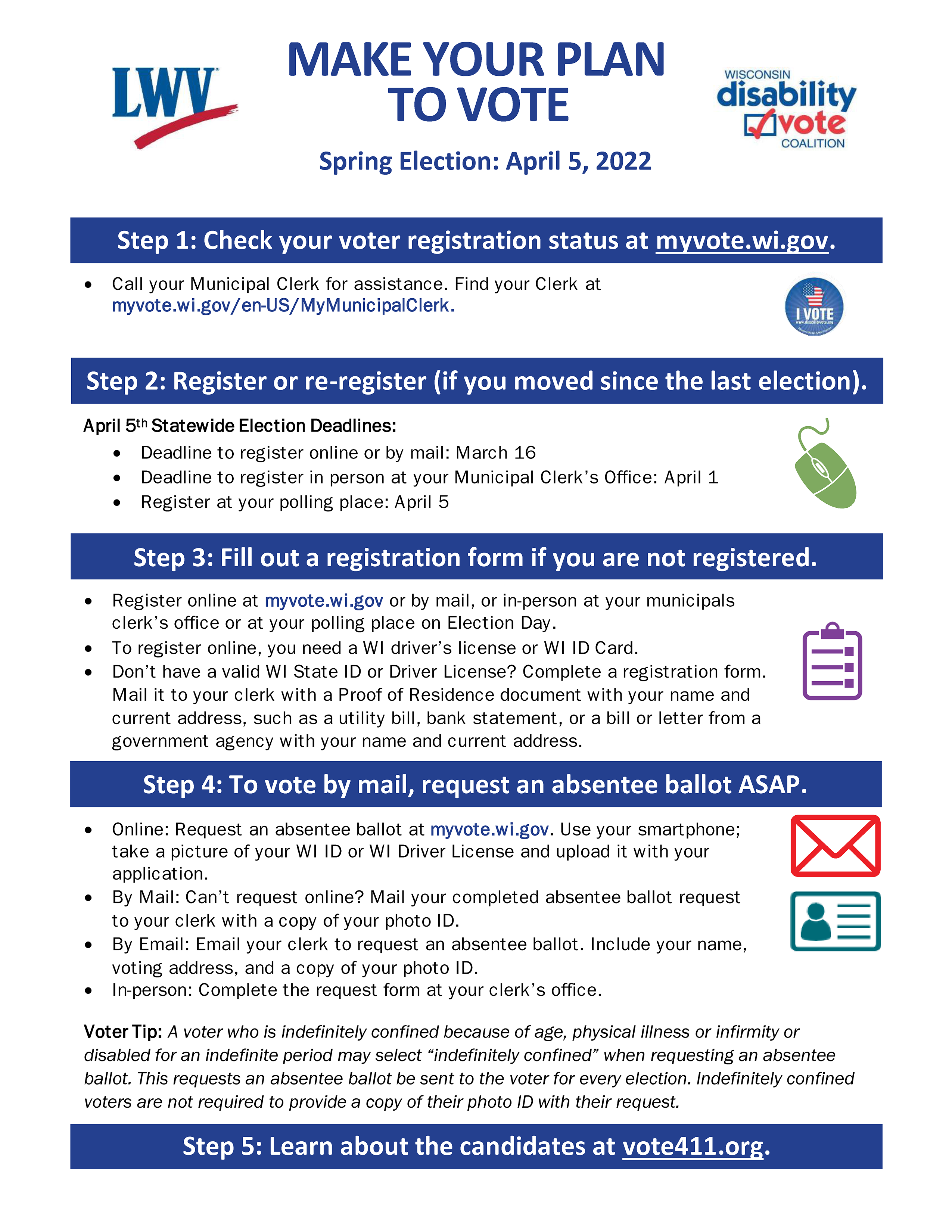 Make Your Plan to Vote April 5 Spring Election Wisconsin Disability
