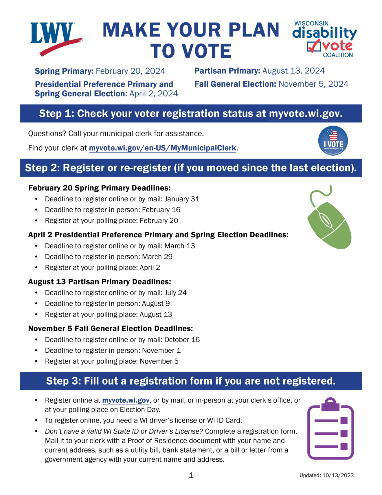 Make Your Plan to Vote 2024 Fact Sheet Wisconsin Disability Vote