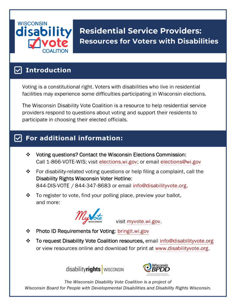 Residential Service Providers Resources for Voters with Disabilities