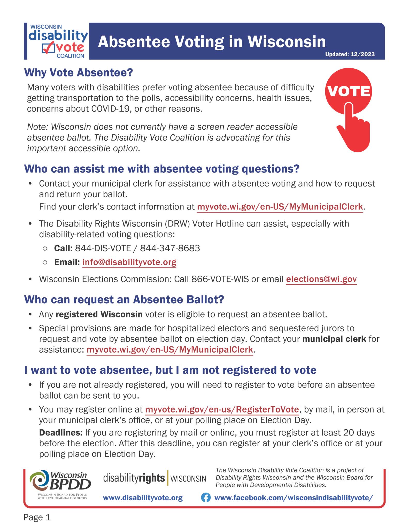 Absentee Voting In Wisconsin Factsheet - 2024 - Wisconsin Disability ...