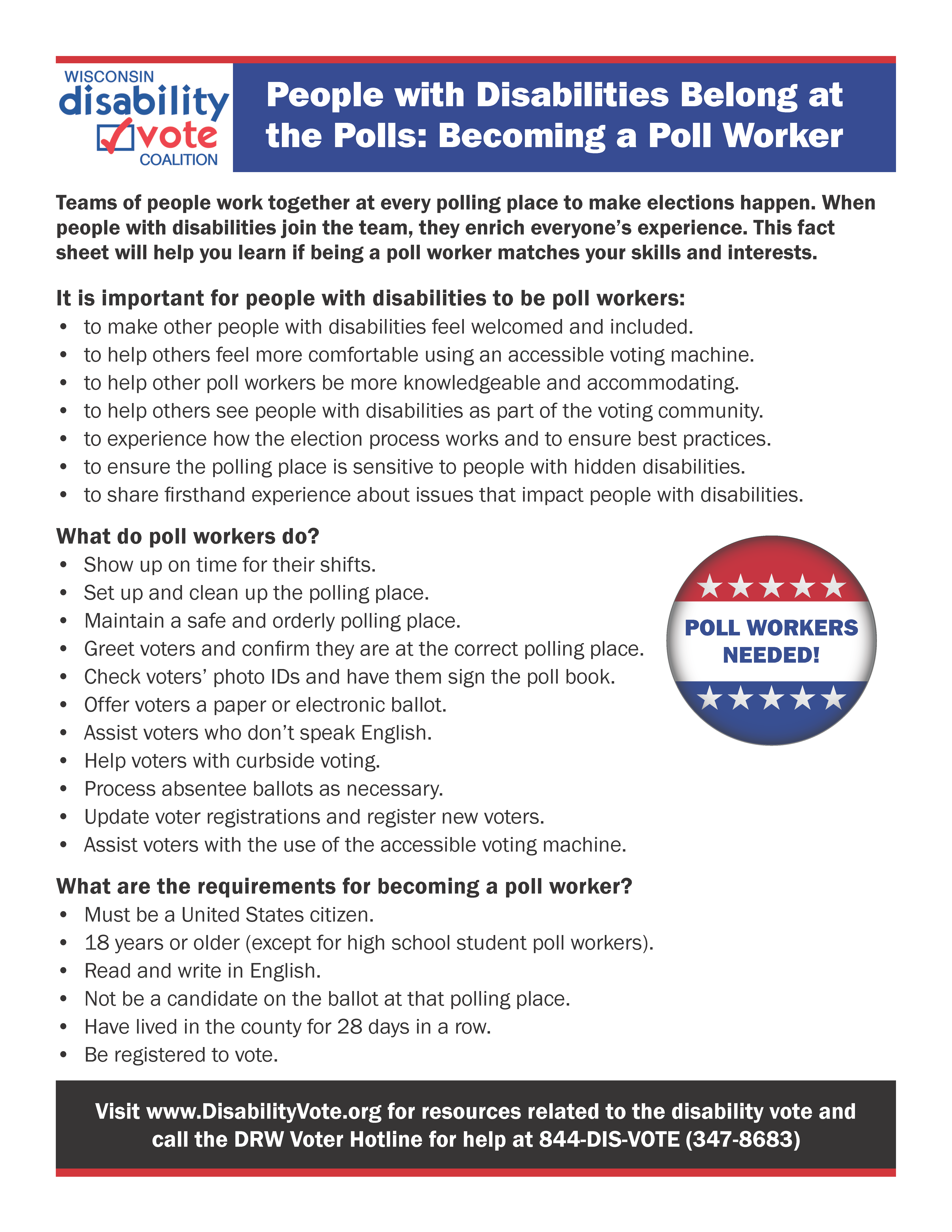 a Poll Worker Factsheet Wisconsin Disability Vote Coalition