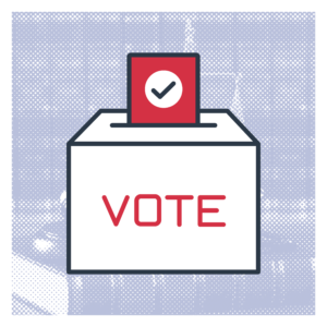 A ballot with a checkmark is sticking out from a box that says "Vote."