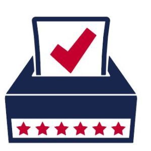 Ballot with checkmark going into box decorated with stars